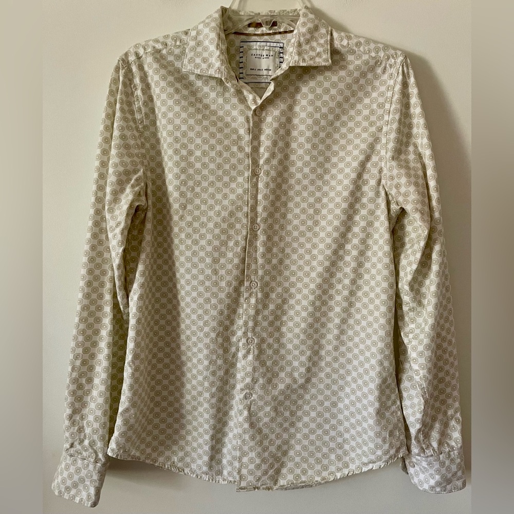 Cactus Man Men’s Size Small White/Tan Long Sleeve Button Up Shirt